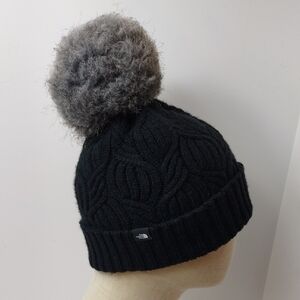 The North Face Black Knit Pom Beanie O/S Black Cable Knit Womens